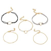 Popular Line Woven Alloy Geometric Rice Beads Triangle 5 Anklet Set Nhgy150268 main image 6