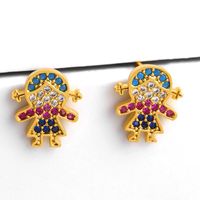 New Colored Copper Inlaid Zircon Cartoon Character Boy Girl Stud Earrings Nhas150548 main image 3