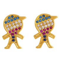 New Colored Copper Inlaid Zircon Cartoon Character Boy Girl Stud Earrings Nhas150548 sku image 1