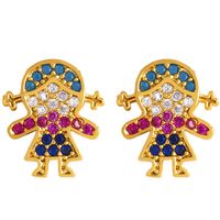 New Colored Copper Inlaid Zircon Cartoon Character Boy Girl Stud Earrings Nhas150548 sku image 2