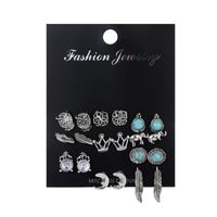 Populaire Européen Et Américain Rétro Hibou Combinaison Stud Boucles D'oreilles Femelle Turquoise Lune Boucles D'oreilles Croix-frontière Accessoires Gros Livraison sku image 1