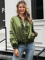 Fashion Army Green Satin Coat Wholesale Women&#39;s Clothes main image 4