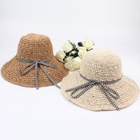 Hat Ladies Handmade Sun Hat Houndstooth Bow Ribbon Big Eaves Beach Sun Hat main image 3