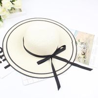 Vacation Hat Bow Ribbon Sun Hat Sun Straw Hat Folding Basin Hat sku image 2