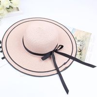 Vacation Hat Bow Ribbon Sun Hat Sun Straw Hat Folding Basin Hat sku image 1