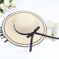 Vacation Hat Bow Ribbon Sun Hat Sun Straw Hat Folding Basin Hat sku image 3