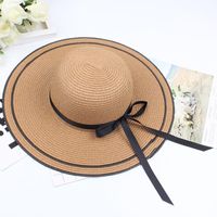Vacation Hat Bow Ribbon Sun Hat Sun Straw Hat Folding Basin Hat sku image 4