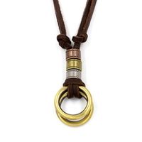 Europäische Und Amerikanische Bronze Legierung Doppel Ring Rindsleder Seil Halskette Verstellbare Lässige Koreanische Mode Leder Seil Pullover Kette Ornamente main image 4