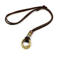 Bronze Alloy Double-loop Leather Rope Necklace Adjustable Casual Korean Fashion Leather Rope Sweater Chain Pendant main image 6