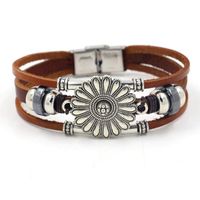 Bohemian Brown Leather Bracelet Flower Beaded Multilayer Bracelet Female Fashion Floral Bracelet main image 1