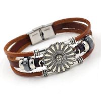 Bohemian Brown Leather Bracelet Flower Beaded Multilayer Bracelet Female Fashion Floral Bracelet main image 4