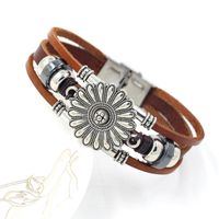 Bohemian Brown Leather Bracelet Flower Beaded Multilayer Bracelet Female Fashion Floral Bracelet main image 5