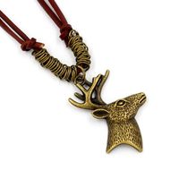 Deer Head Pendant Necklace Vintage Antlers Long Cowhide Rope Knitted Sweater Chain Wholesale main image 3