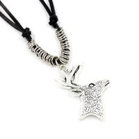 Deer Head Pendant Necklace Vintage Antlers Long Cowhide Rope Knitted Sweater Chain Wholesale main image 4