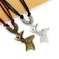 Deer Head Pendant Necklace Vintage Antlers Long Cowhide Rope Knitted Sweater Chain Wholesale main image 5