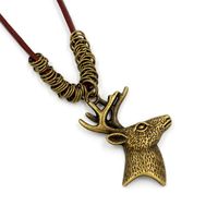 Deer Head Pendant Necklace Vintage Antlers Long Cowhide Rope Knitted Sweater Chain Wholesale main image 6