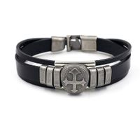 Men's Vintage Leather Bracelet Simple Cross Multilayer Bangle main image 2