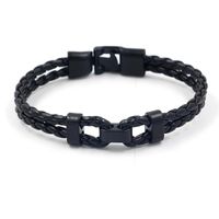 Black Vintage Woven Pu Leather Rope Bracelet Men's Accessories Simple Leather Bracelet New main image 3