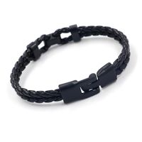 Black Vintage Woven Pu Leather Rope Bracelet Men's Accessories Simple Leather Bracelet New main image 4