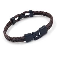 Black Vintage Woven Pu Leather Rope Bracelet Men's Accessories Simple Leather Bracelet New main image 5