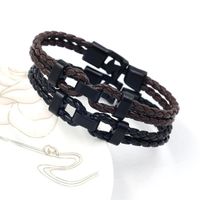 Black Vintage Woven Pu Leather Rope Bracelet Men's Accessories Simple Leather Bracelet New main image 6