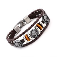 New Men&#39;s Bracelet Alloy Skull Leather Bracelet Hand Beaded Woven Bracelet main image 4