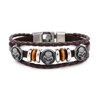 New Men&#39;s Bracelet Alloy Skull Leather Bracelet Hand Beaded Woven Bracelet main image 5