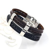 Rétro De Mode En Cuir Cordon Bracelet Hommes Accessoires De Simple Multi-couche En Cuir Tressé Bracelets Croix-frontière Fournir main image 6