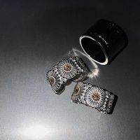 Vintage Small Daisy Metal Split Ring Couple Ring main image 1