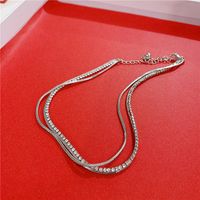 Double Snake Cartilage Diamond Clavicle Chain Female Choker Simple Necklace Neck Ring main image 4