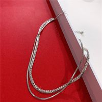 Japanische Und Koreanische Doppels Chicht Schlangen Knorpel Diamant Schlüsselbein Kette Weibliche Choker Einfache Temperament Halskette Halskette main image 5