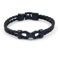 Black Vintage Woven Pu Leather Rope Bracelet Men's Accessories Simple Leather Bracelet New sku image 1