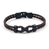 Black Vintage Woven Pu Leather Rope Bracelet Men's Accessories Simple Leather Bracelet New sku image 2