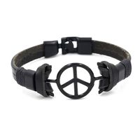 Vintage Black Peace Sign Leather Bracelet For Men sku image 1