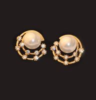 Shiny Rhinestone Shell Pearl Round Earrings main image 5