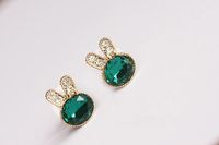 Student Earrings Inlaid With Emerald Flash Diamonds Delicate Animal Rabbit Earrings main image 3