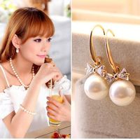 Fashion Ear Jewelry Flash Diamond Bow Earrings Large Pearl Zircon Earrings Women's Earrings main image 1