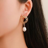 Earrings Geometric Hollow Round Mesh Stud Earrings Pearl Pearl Bead Pendant Earrings Wholesale main image 3