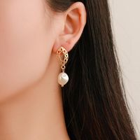 Geometric Oval Mesh Stud Earrings Earrings Temperament Pearl Pendant Earrings Women main image 3