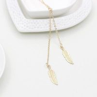 Simple Tree Leaf Pendant Necklace Green Gold Silver Feather Women’s  Necklace Clavicle Chain sku image 1