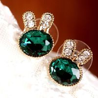 Student Earrings Inlaid With Emerald Flash Diamonds Delicate Animal Rabbit Earrings sku image 1