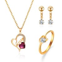 Necklace Earring Ring Set Couple Love Love Necklace Diamond Earring Ring sku image 1