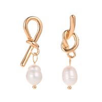 Asymmetric Knotted Bow Pearl Earrings Earrings Women sku image 1