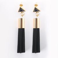 Metal Geometric Triangle Dripping Vintage Leather Tassel Earrings sku image 1