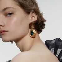 Za Simple Golden Drop-shaped Alloy Inlaid Glass Diamond Earrings European And American Court Style Retro Metal Earrings Earrings Female main image 1