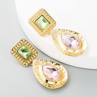 Za Simple Golden Drop-shaped Alloy Inlaid Glass Diamond Earrings European And American Court Style Retro Metal Earrings Earrings Female main image 3