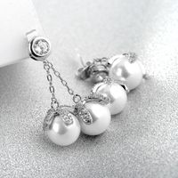 Korean New Fashion Earrings Diamond Double Pearl Zircon Tassel Earrings Jewelry main image 1