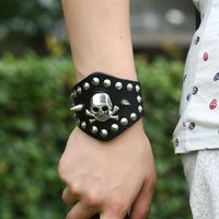 Studded Skull Leather Bracelet main image 3