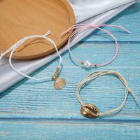 Popular Accessories Bohemian Pearl Gold Shell Line Rope Anklet Set main image 4