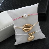Popular Accessories Bohemian Pearl Gold Shell Line Rope Anklet Set main image 5